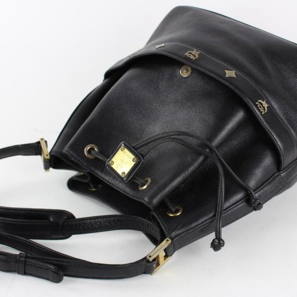 MCM Black Leather Drawstring Bucket Hobo 8mcm1228 - Picture 6 of 12
